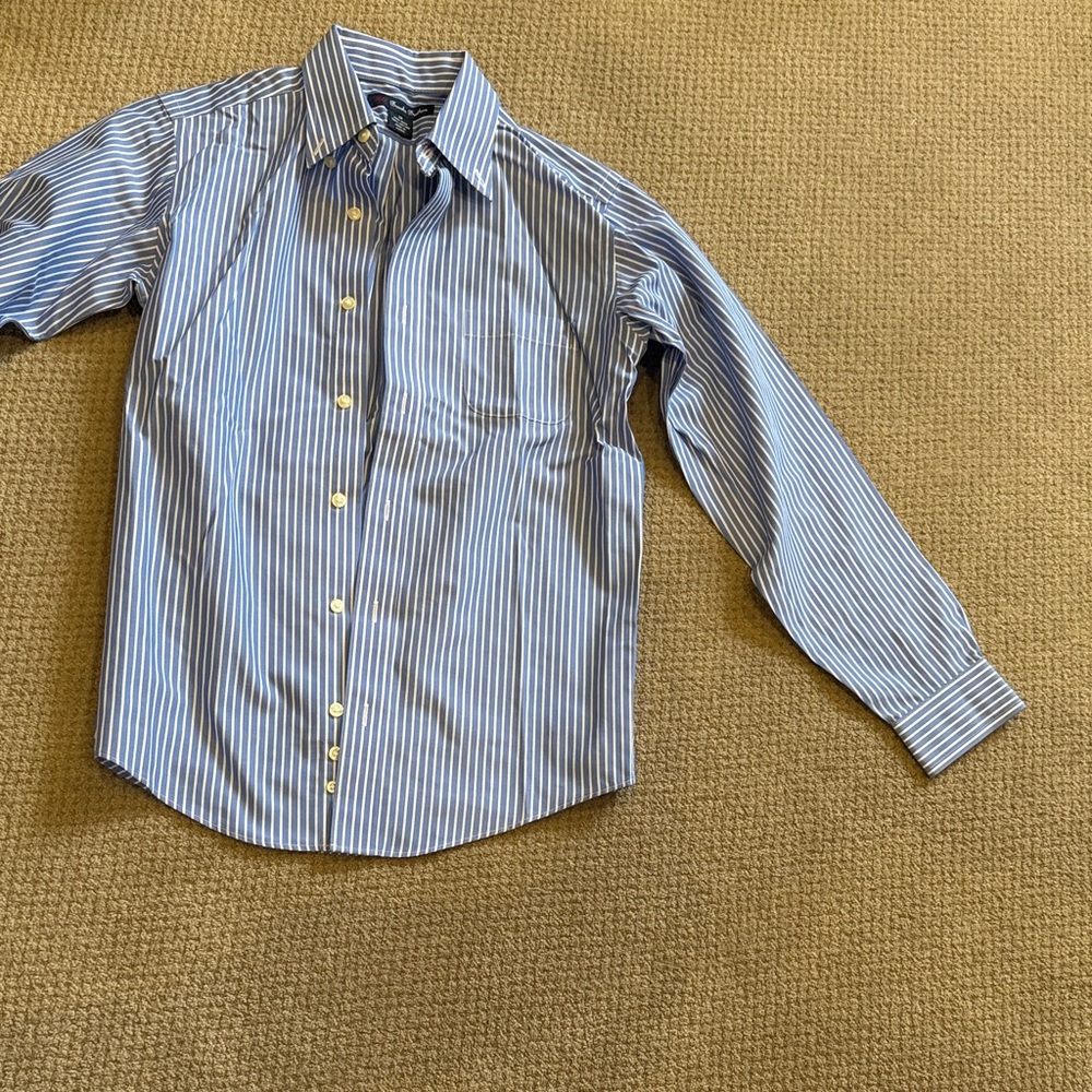 Brooks Brothers Kids Blue and White Striped Button Down Shirt